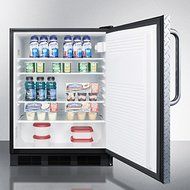 Summit FF7BBIDPL: Commercial built-in all-refrigerator in black, auto defrost with diamond plate wrapped door... N3