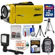 Coleman CVW20HD Waterproof HD Digital Video Camera Camcorder (Yellow) with 32GB Card + LED Light + Backpack Case...