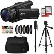 Sony FDR-AX100 4K Ultra HD Camcorder Video Camera Kit, 128GB Memory + Tripod + Monopod + Bag + UV CPL FL ND4 10x...