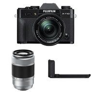 Fujifilm X-T10 Black w/XC16-50mm &amp; XC50-230mm F4.5-6.7 Silver Lens Kit + Metal Hand Grip