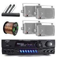 Pyle PT265BT Bluetooth 200 Watt Digital Karakoe Receiver Amplifier Bundle Combo With 4x 3'' Inch 3-Way Wall Mount... N6