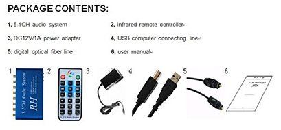 RioRand&reg; 5.1CH Digital Audio System for USB digital sound/USB media player / S/PDIF audio decoder (BLUE) N8