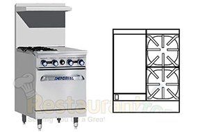 Imperial Commercial Restaurant Range 24&quot; With 2 Burners 12&quot; Griddle 1 Standard Oven Nat Gas Ir-2-G12
