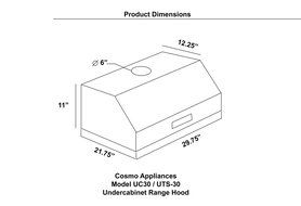 Cosmo UMC30 Stainless Steel Under Cabinet Range Hood, 30" N3