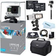 GoPro Hero 4 Waterproof 4K Action Camera Xtreme Action Underwater LED Kit (Silver) 10pc Kit + 2x Sony 64GB Memory... N2
