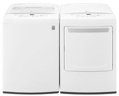 LG White Top Load Laundry Pair with WT1501CW 27" Washer with 4.5 cu. ft. Capacity and DLE1501W 27" Electric Dryer...