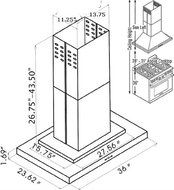 CAVALIERE 36" Island Mounted Stainless Steel Kitchen Range Hood 600 CFM Spagna Vetro Econo Series SV198Q 2-I36 N2