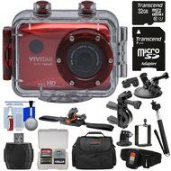 Vivitar DVR786HD 1080p HD Waterproof Action Video Camera Camcorder (Red) + Remote, Helmet, Bike &amp; Suction Cup...