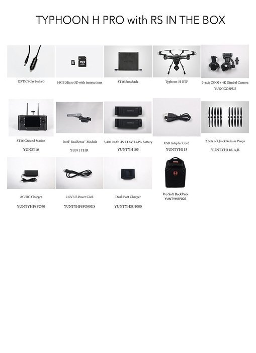 Yuneec Typhoon H PRO Hexacopter with Intel RealSense Collision Avoidance Drone with CGO3+ 4K Camera, ST16, 2 Batteries... N8