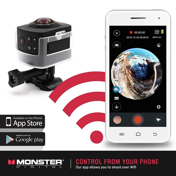 Monster Vision 360 Camera 1080p 60 fps Action Camera, 16GB MicroSD included, Ultra Wide Angle, WiFi Enabled [CAMVI... N35