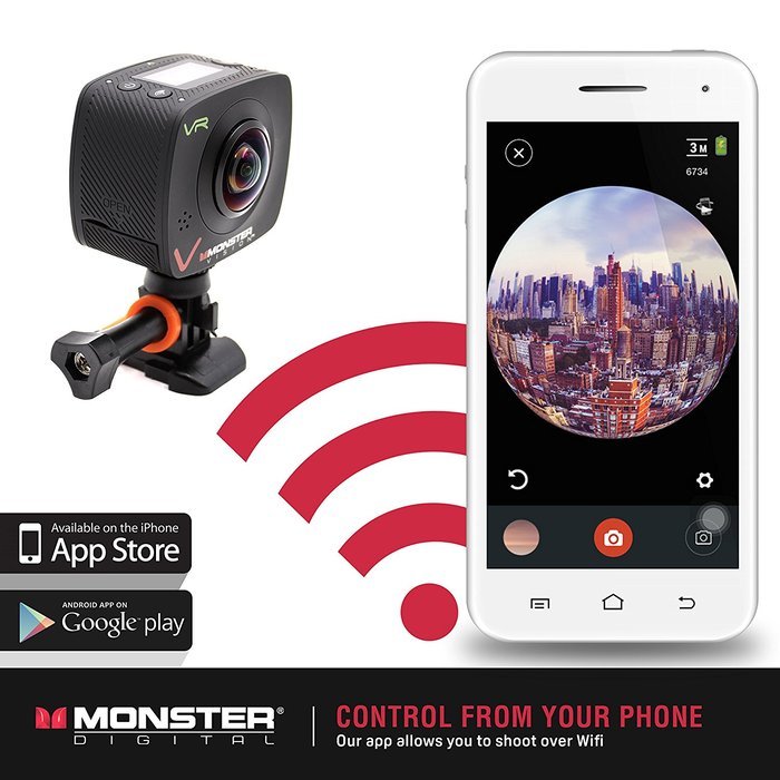 Monster Vision 360 Camera 1080p 60 fps Action Camera, 16GB MicroSD included, Ultra Wide Angle, WiFi Enabled [CAMVI... N36