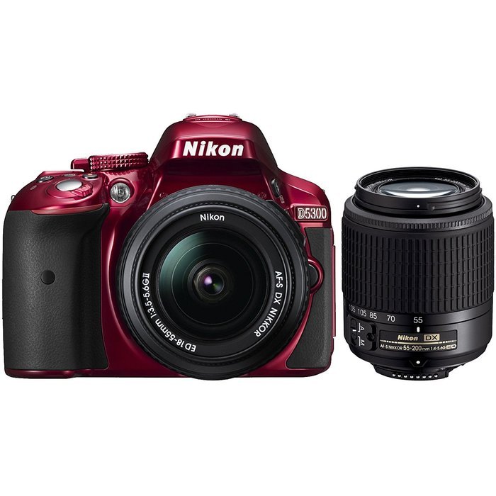 Nikon D5300 Digital SLR Camera & 18-55mm G DX II AF-S Zoom (Red) with 55-200mm DX AF-S ED Zoom-Nikkor Lens N2