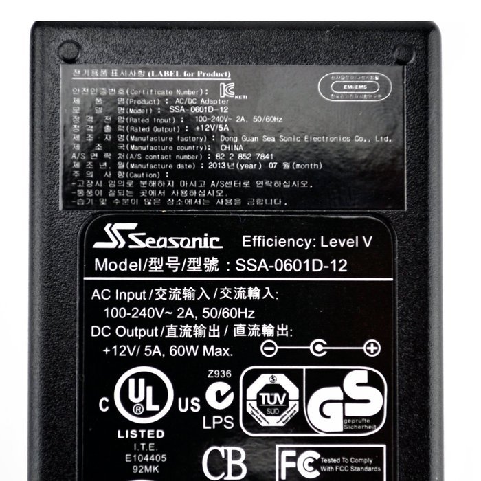 Genuine Seasonic SSA-0601D-12 12V 5A 60W Power LCD Monitor AC Adapter A1W replaces SSA-0501A... N4