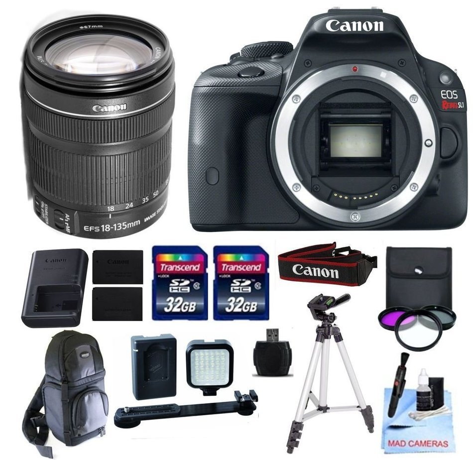 Canon EOS REBEL SL1 + Canon 18-135mm f/3.5-5.6 STM Standard Zoom Lens, + 2 32GB Transcend SD Memory Cards + LED...