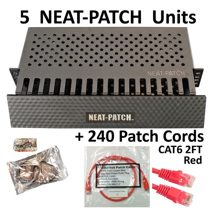 Neat Patch Cable Manager (10 Units) w/ 240 CAT6 Patch Cables (2FT Green) N94