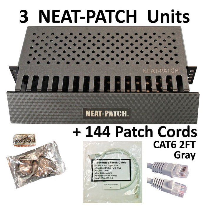 Neat Patch Cable Manager (10 Units) w/ 240 CAT6 Patch Cables (2FT Green) N99