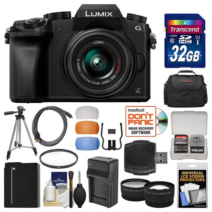 Panasonic Lumix DMC-G7 4K Wi-Fi Digital Camera & 14-42mm Lens (Black) with 32GB Card + Case + Battery & Charger...