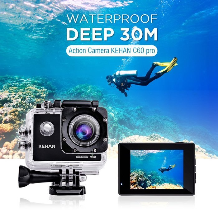 KEHAN C70 Full HD 1080P Mini Wi-Fi Action Camera 2.0" Screen 170 Degree Wide Lens Time-Lapse/Loop Recording/ Slow-Motion N2