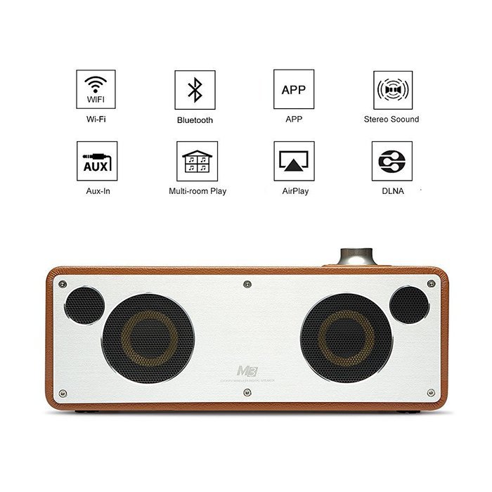 GGMM M3 Retro Wi-Fi/Bluetooth Stereo Wireless Leather Speaker | Featuring 40W Output, Multi-Room Play, Airplay... N19