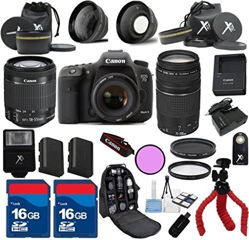 Canon 7D Mark II Camera Body with 18-55mm IS STM + 75-300mm + 3Pc Filter Kit + Wide Angle + Spider Flexible Tripod...