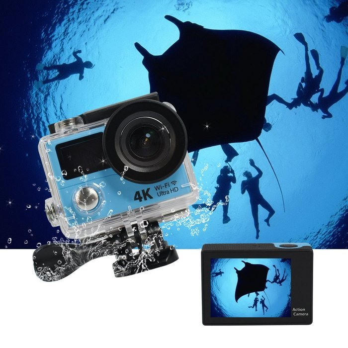 Action Camera H3 Ultra 4K HD 2.0" Dual Screen Waterproof 170D Lens go - pro Style Wifi Sport Cam(Blue) N5
