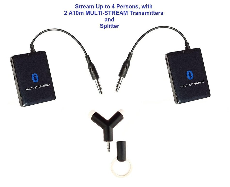 KOKKIA A10m_2pcs_with_Ysplitter: Stream up to 4 persons with 2 A10m Bluetooth Multi-Stream Stereo Transmitters...