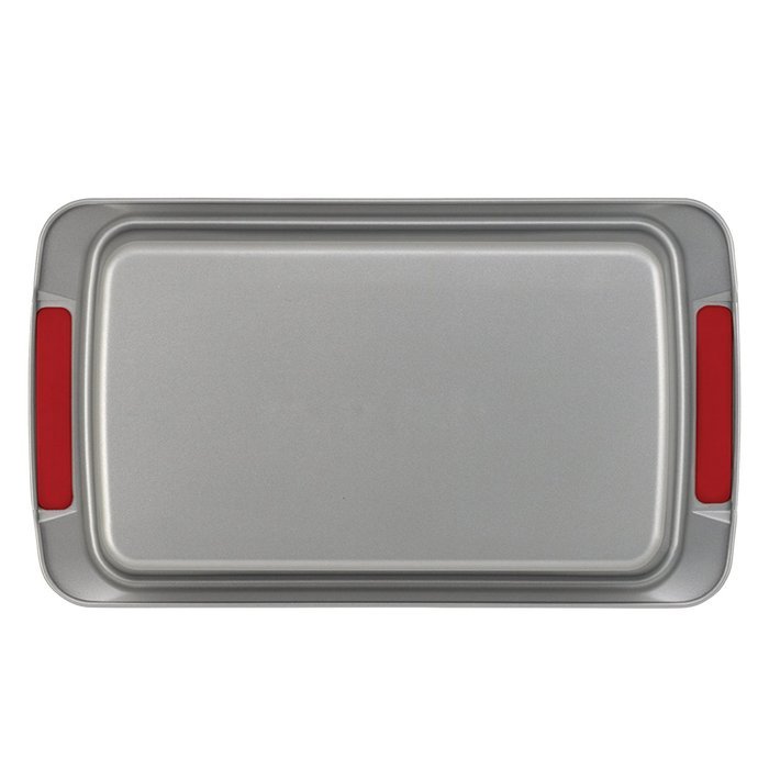 Cake Boss Deluxe Nonstick Bakeware 9-Inch by 5-Inch Loaf Pan, Gray with Red Silicone Grips N5