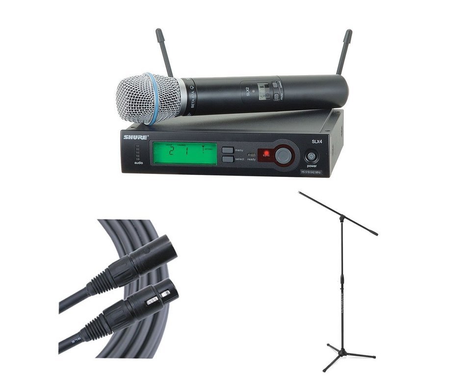 Shure SLX24/SM58 (Band G5) Wireless Microphone + Ultimate Stand + Mogami Cable