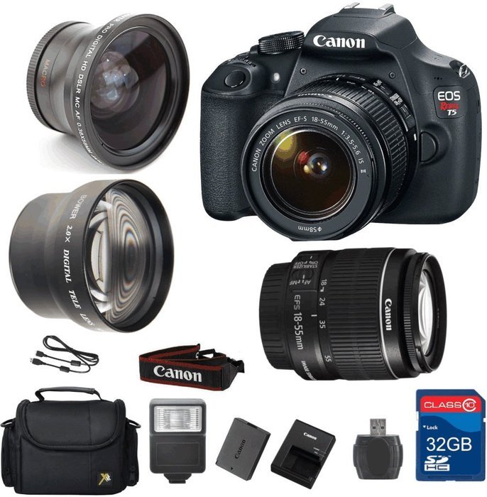 Value Bundle for T5 DSLR Camera + 18-55 IS II Lens + Wide Angle Lens +Telephoto Lens + 32GB Memory + Card Reader...