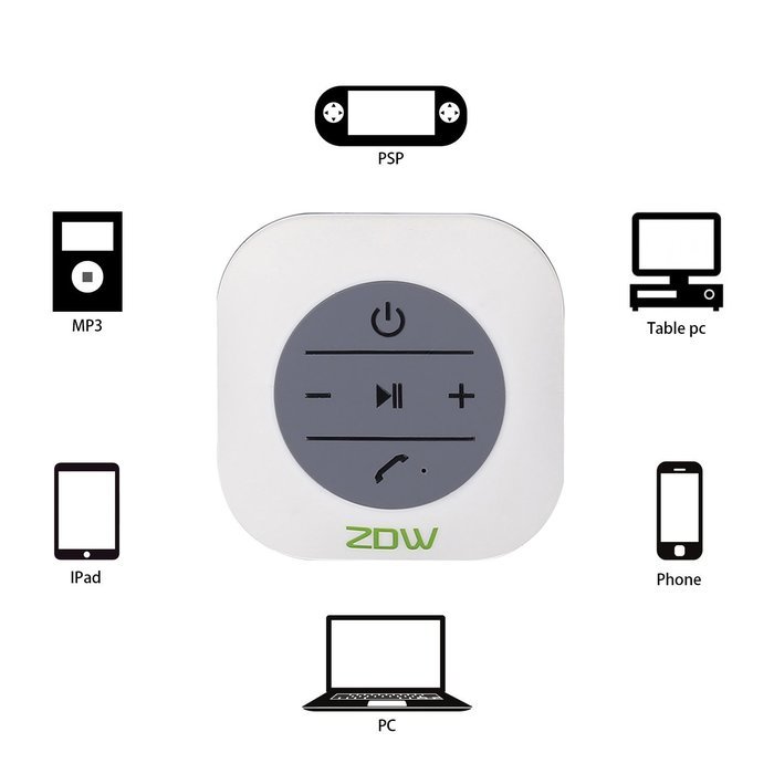 ZDW Wireless Bluetooth 3.0 Waterproof Outdoor & Shower Speaker with 3W Speaker/Suction Cup/Mic/Hands-Free Speakerphone... N4