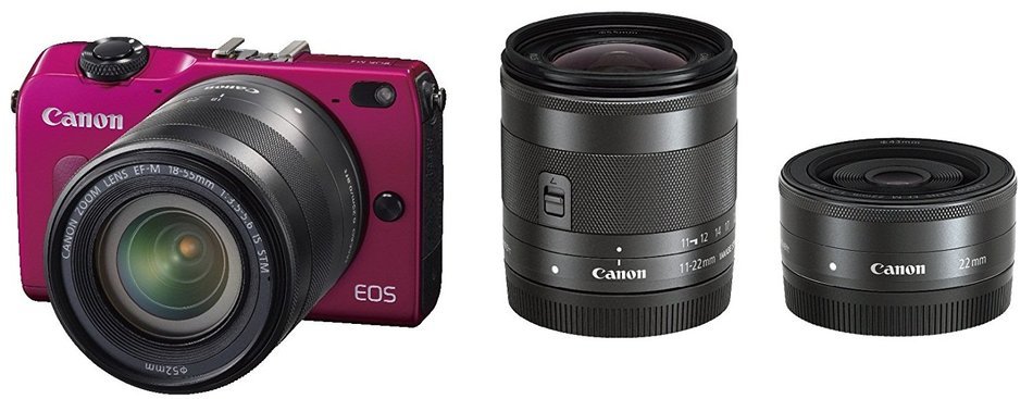 Canon EOS M2 Mirrorless Digital Camera with EF-M 18-55mm + EF-M 11-22MM + EF-M 22mm + EX90 Flash + EF-M Adapter... N6