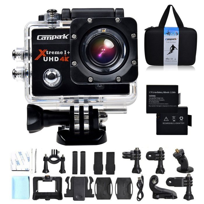 Campark&reg; 4K 30fps WiFi Ultra HD Waterproof Sports Action Camera,SONY Sensor,Time Lapse,Slow Motion, TWO Batteries... N7