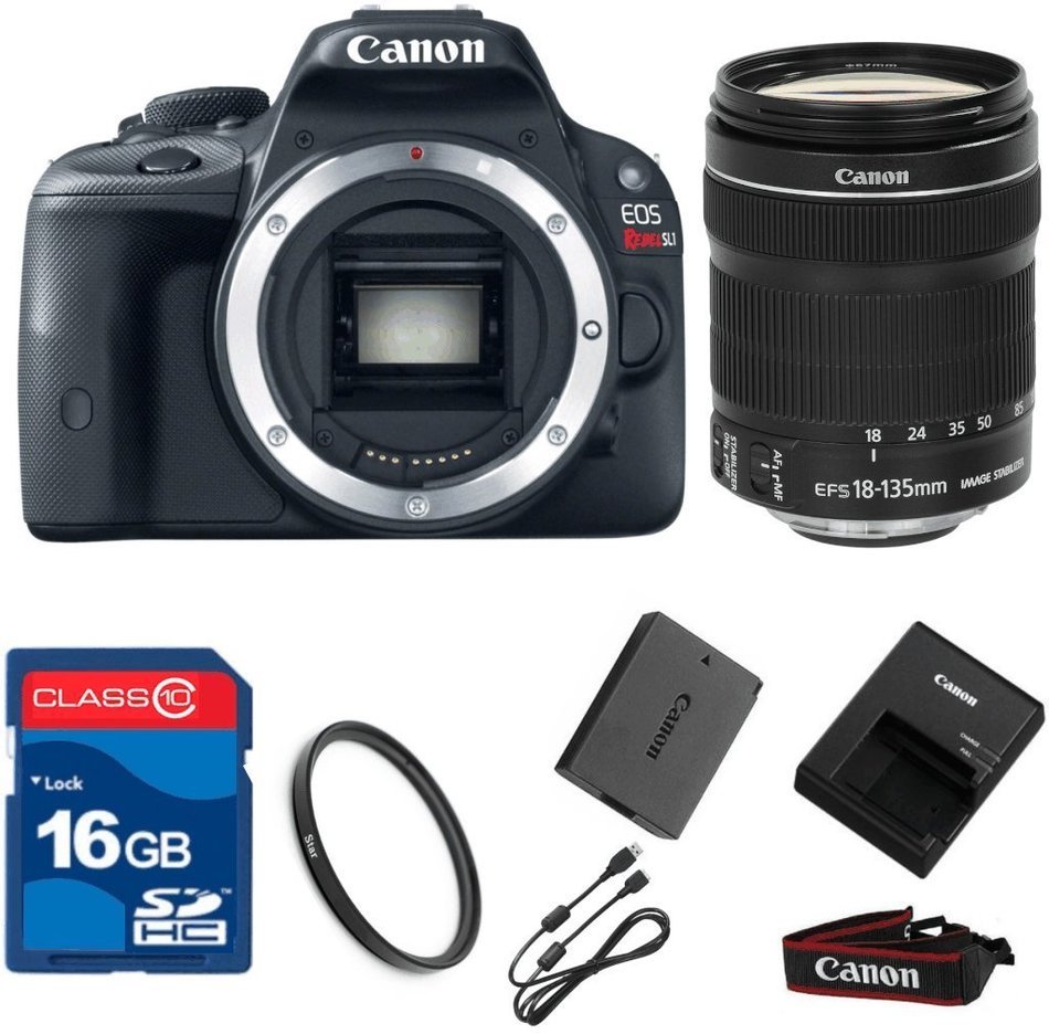 Canon SL1 DSLR + 18-135mm IS STM Lens+ 16GB Memory + UV Filter + Deluxe Value - International Version