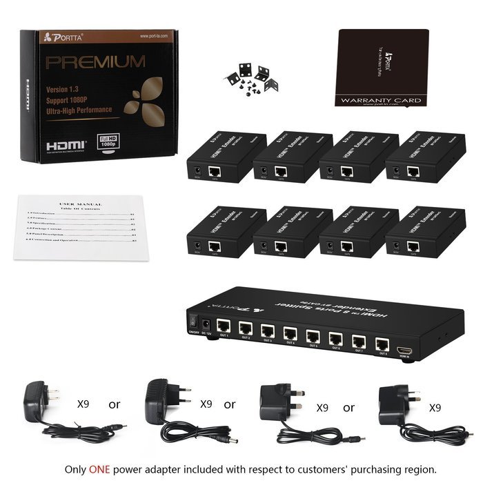Portta PET0108 HDMI Splitter 8 Port 1x8 v1.3 support Full HD 1080p Deep Color HD Display on 8 TV N4