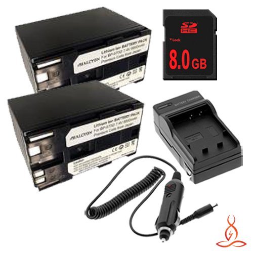 Two Halcyon 8550 mAH Lithium Ion Replacement Battery and Charger Kit + 8GB SDHC Class 10 Memory Card for Canon...