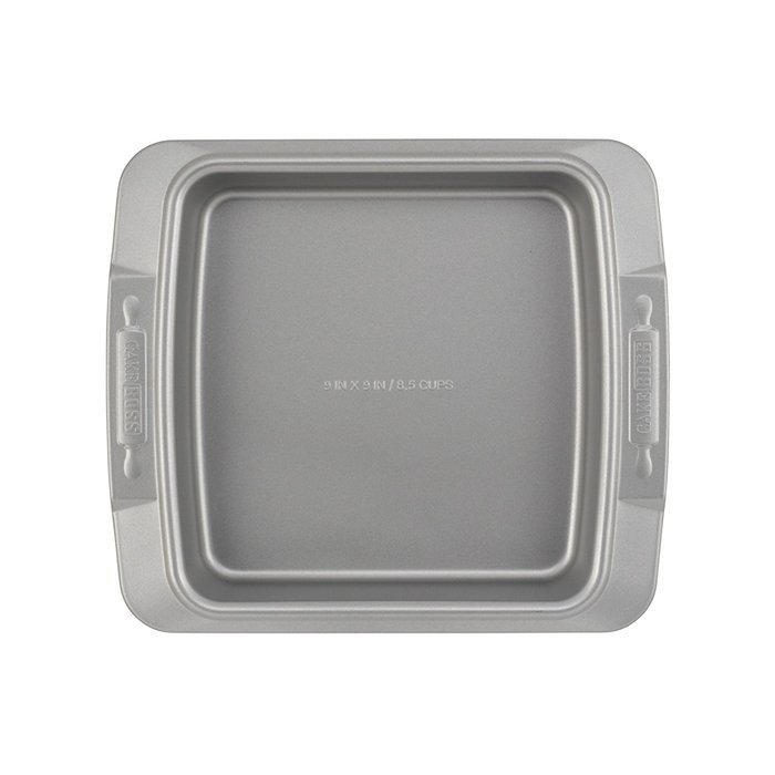 Cake Boss Deluxe Nonstick Bakeware 9-Inch by 5-Inch Loaf Pan, Gray with Red Silicone Grips N6