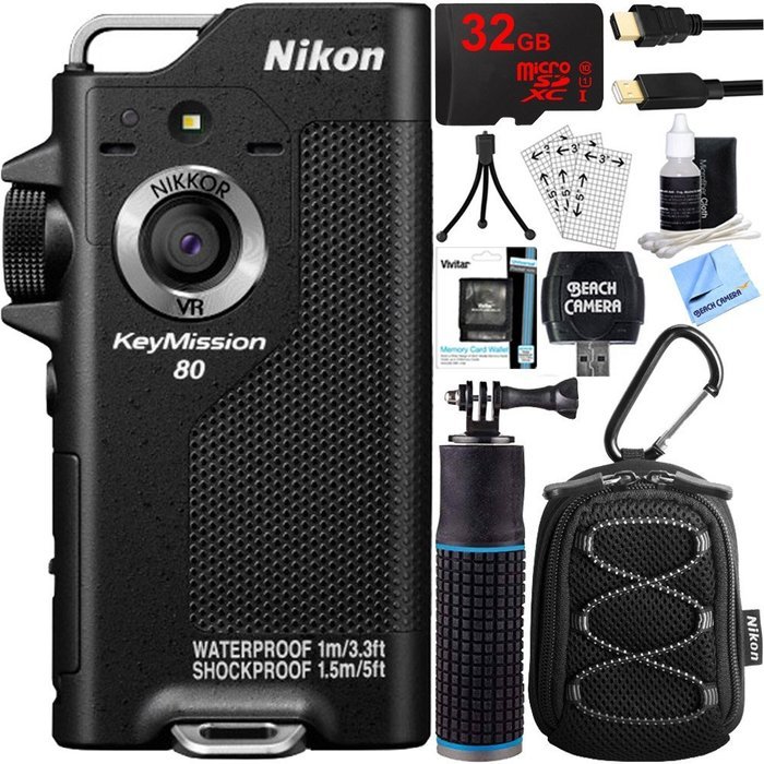 Nikon KeyMission 80 Full HD Action Camera with Built-In Wi-Fi + 32GB MicroSD Memory Card + Sport Case + Compact...