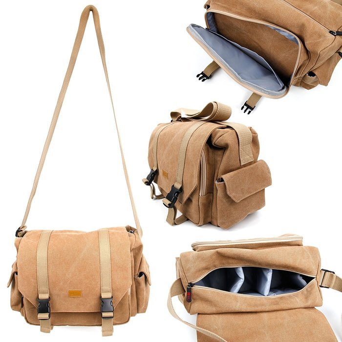 DURAGADGET Bolso Canvas Marr&oacute;n Para C&aacute;maras DSLR / SLR / Bridge / CSC - Con Bandolera Ajustable Y Numerosos Compartimentos N4
