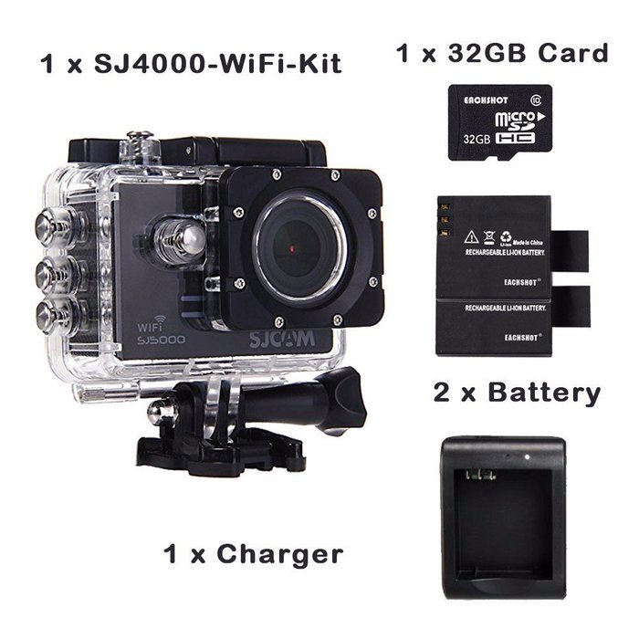 SJCAM SJ4000 WiFi 1080P Full HD Action Camera Sport DVR (Black) Comes With 2 Batteries + Charger + 32GB Memory...