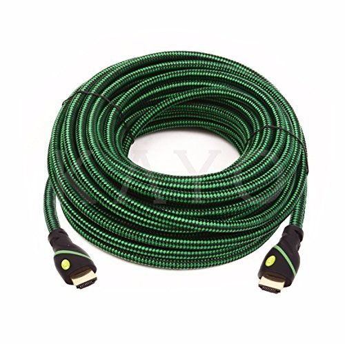 KAYO Hi-Speed HDMI1.4 Cable 30 FT -PACK of 2 / GREEN, BLACK Sleeve/ Supports Ethernet,3D,4K & Audio Return N4
