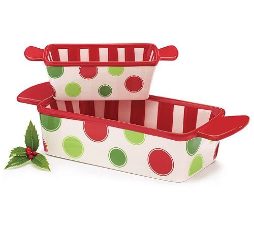 Set of 2 Christmas Loaf Pans/Dishes Festive Sturdy Holiday Bakeware