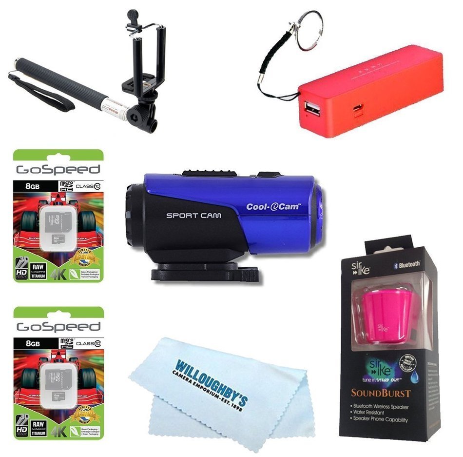 iON Cool-iCam S3000 (Blue) Waterproof Action Camcorder + 2x 8GB + Selfie Stick + Microfiber Cloth + Bluetooth...