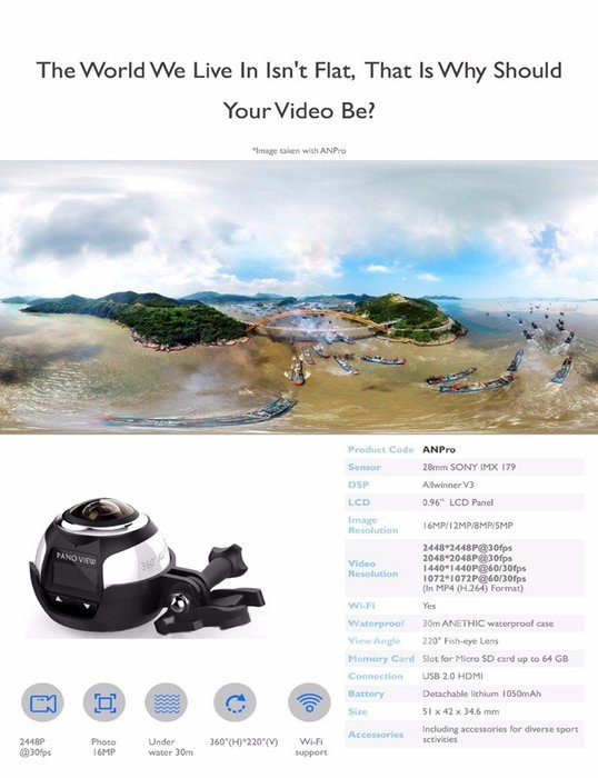OUTERDO Sport Camera Wireless 360 Degree Panoramic Camera 3D VR Action Sports Camera Wifi 16MP HD 30fps Waterproof... N9