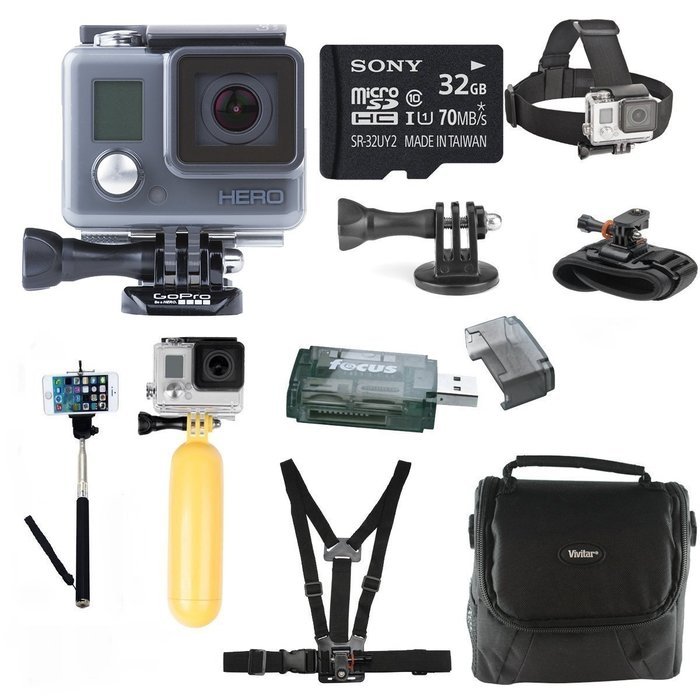 Focus Camera Bundle: GoPro HERO HD with 120GB Deluxe Accessory Bundle (Includes Two 32GB Sony Micro SD Cards)