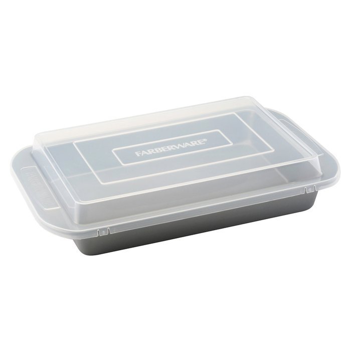 Premium Faberware Non Stick Cake Baking Pan with Cover and a Jamie Soft Grip Potato Masher Combo