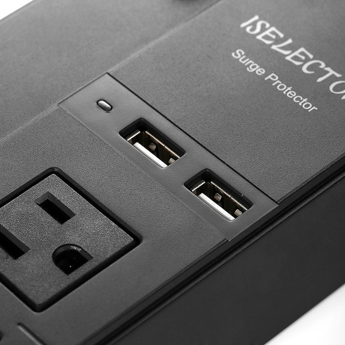 ISELECTOR Surge Protector 4320J 5-Outlet Individual Switch Power Strip with 3.4A 2-Port USB Charging Station N14