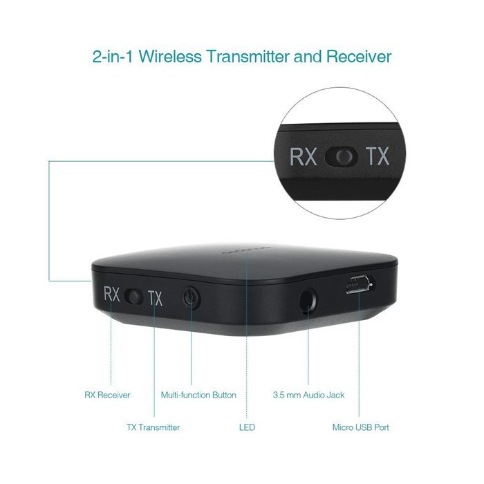 dodocool Bluetooth Audio Adapter, 2-in-1 Wireless Receiver Transmitter with 3.5mm Audio Jack for Home Audio Music... N6