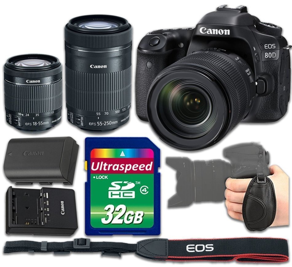 Canon EOS 80D DSLR Camera Bundle with Canon EF-S 18-55mm f/3.5-5.6 IS STM Lens + Canon EF-S 55-250mm f/4-5.6 IS...