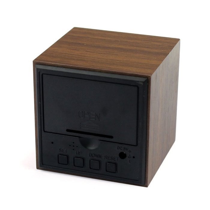 WensLTD Digital LED Wooden Desk Alarm Brown Clock Mini Cube Style N5