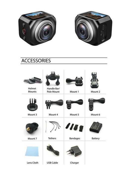 SEREE S2-BK Ultra HD 4K 360 Degree Action Waterproof Panoramic Sport DV Camera Multi-mode WIFI VR Camera &hellip; (Black) N13